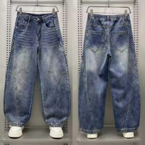 Deep blue sand wash high end denim pant (Loose fitting)